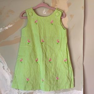 Checkered Green Rare Editions 3T dress with flamingo embroidery. Great condition